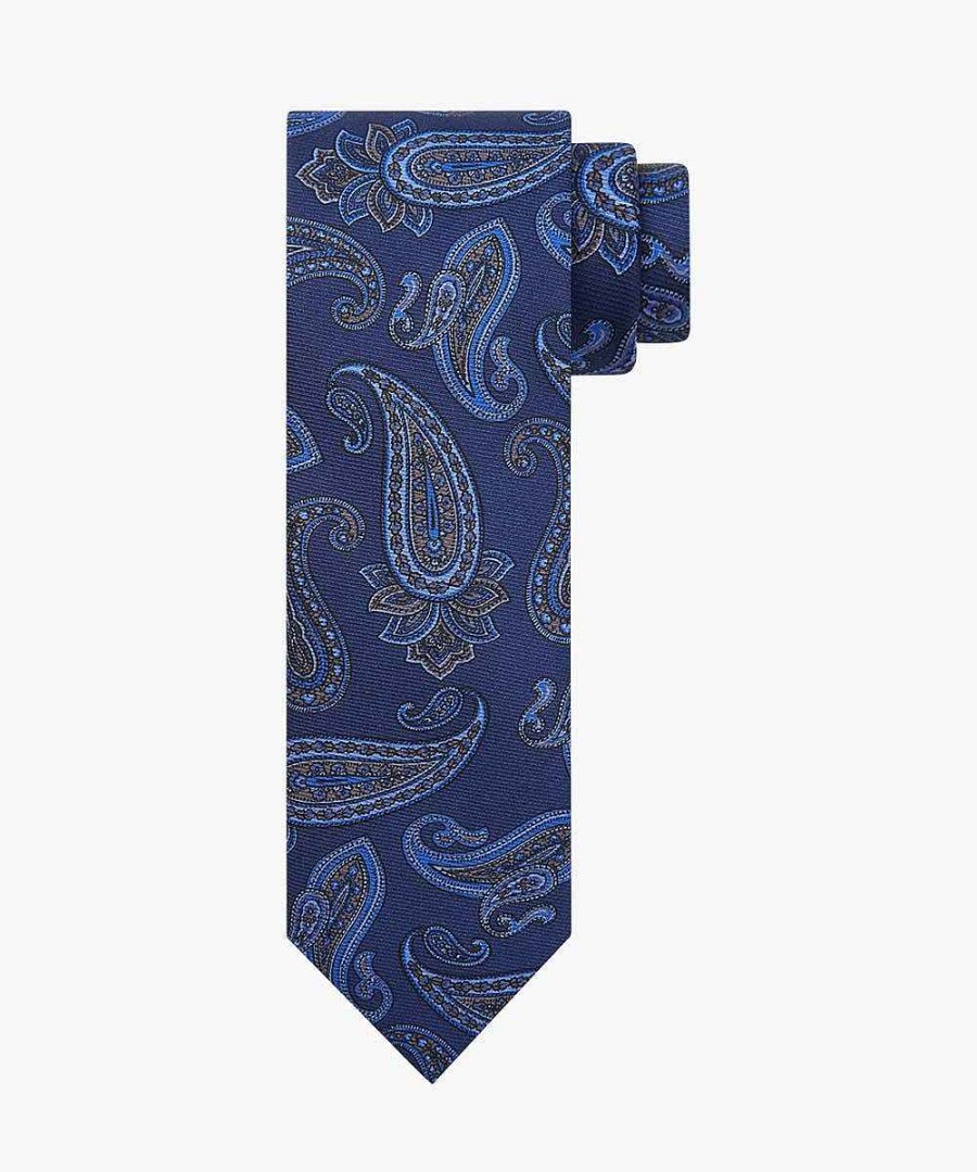 Accessoires Profuomo  | Bruine Zijden Print Das Navy